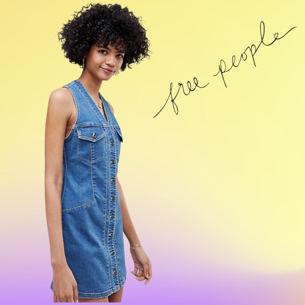 Free People Wandering Star Denim Mini Dress Sz 6
